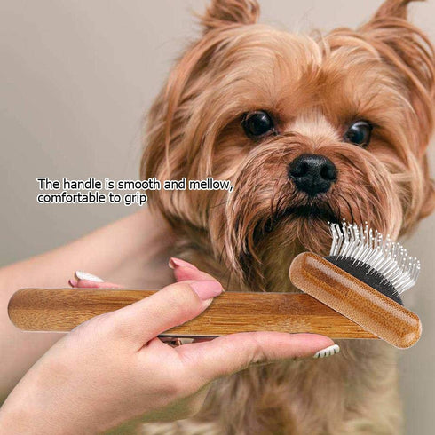 Oumefar Healthy Bamboo Dog Hair Comb, Wooden Brush Massage Grooming Slicker Brush with Rounded Bristles (Charged)