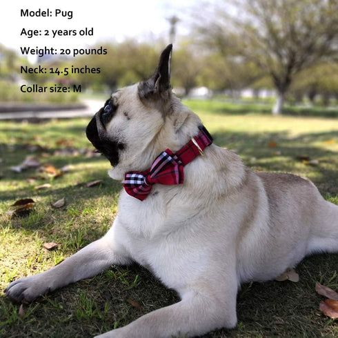 Dog Collar Bowtie - Cute Plaid Sturdy Soft Material & Leather for Small Medium Large Dogs, Adjustable 18 Colors, 3