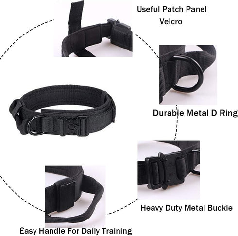 Xqpetlihai Adjustable Tactical Dog Collar, Military Nylon Dog Collar with Control Handle and Heavy Duty Metal Buckle