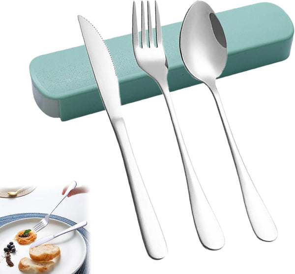 Generic Portable Cutlery Set with Case, 4-Piece Stainless Steel Utensils, Knife Fork Spoon