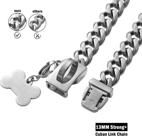 Strong Stainless Steel Cuban Link Dog Chain Collar,Pet Necklace Walking Collar for Small Dogs,Cats(Length - 10'')