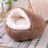 Cat Bed Round Fluffy Hooded Cave - Anti-Anxiety Cozy Cuddler Luxury Pet Bed with Hooded Blanket, Machine Washable Brown