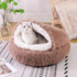 Cat Bed Round Fluffy Hooded Cave - Anti-Anxiety Cozy Cuddler Luxury Pet Bed with Hooded Blanket, Machine Washable Brown