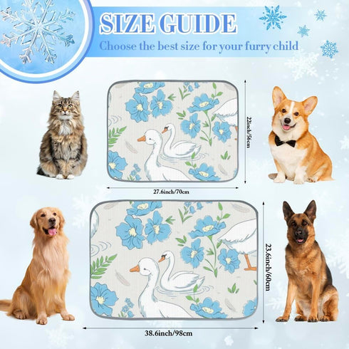 imiBBWQu Set Summer 27" 22" Dog Cooling Mat Flowers Geese Blue White Dog Cooling Mat Washable Crate Pad for Dogs Pet