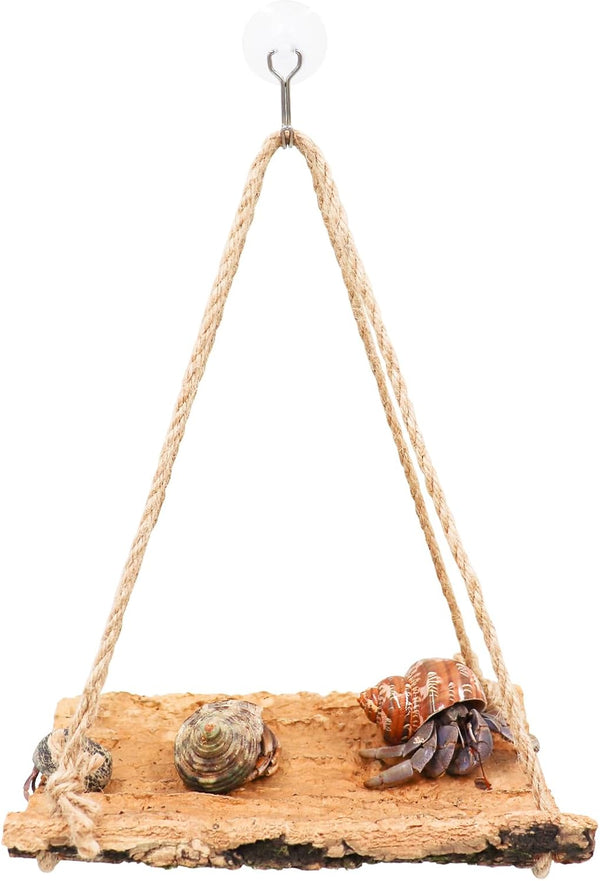 Oooct Hermit Crab Climbing Toy, Natural Wooden Reptile Swing Toy, Pet Cage Tank