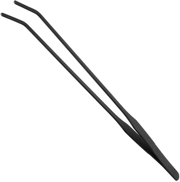 15 inch Black Curved Aquarium Tweezers, Stainless Steel with Carbonation Protection Coating for Aquatic Plants