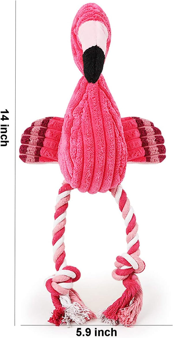 Tough Plush Dog Toy, Knot Flamingo Squeaky Toy for Dogs, Model DT060