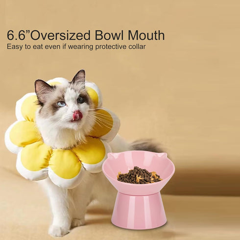 Detachable Elevated Cat Bowls, 15° Tilted Raised Cat Food Bowl Anti-Vomiting,Whisker Friendly, Adjustable Cat Dishes for Protecting Spine,Adult Kitten