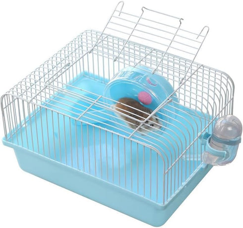 Pet Hamster Cage with Running Wheel Water Bottle Food Basin Portable Carrier House Mice Home Habitat for Going Out, Traveling (Blue)