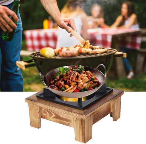 Portable Alcohol Stove with Wooden Shelf, Tabletop Barbecue Oven for Outdoor Cooking