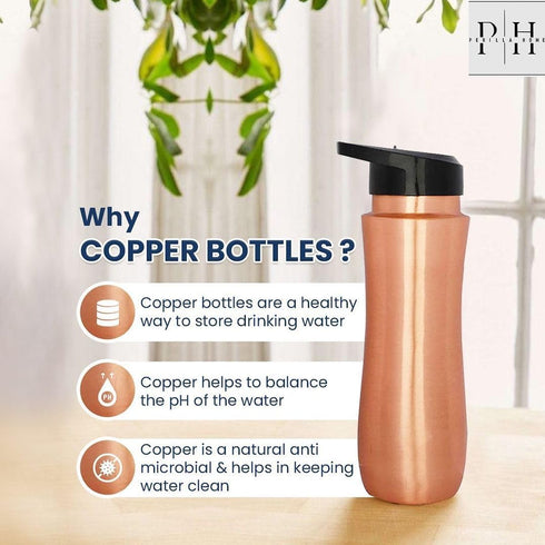 Perilla Home 100% Pure Copper Bottle - 25.37 Oz Ayurvedic Water Bottle, Leak Proof for Gym, Outdoors, Indoors
