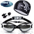 Swimming Goggles and Cap Set 4 in 1, Waterproof with UV 400 Protection, Clear Anti-Fog Lenses