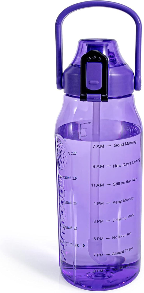 Motivational Half Gallon/64oz Water Bottle - Leak-Proof Tritan Jug with Straw & Time Marker for Fitness