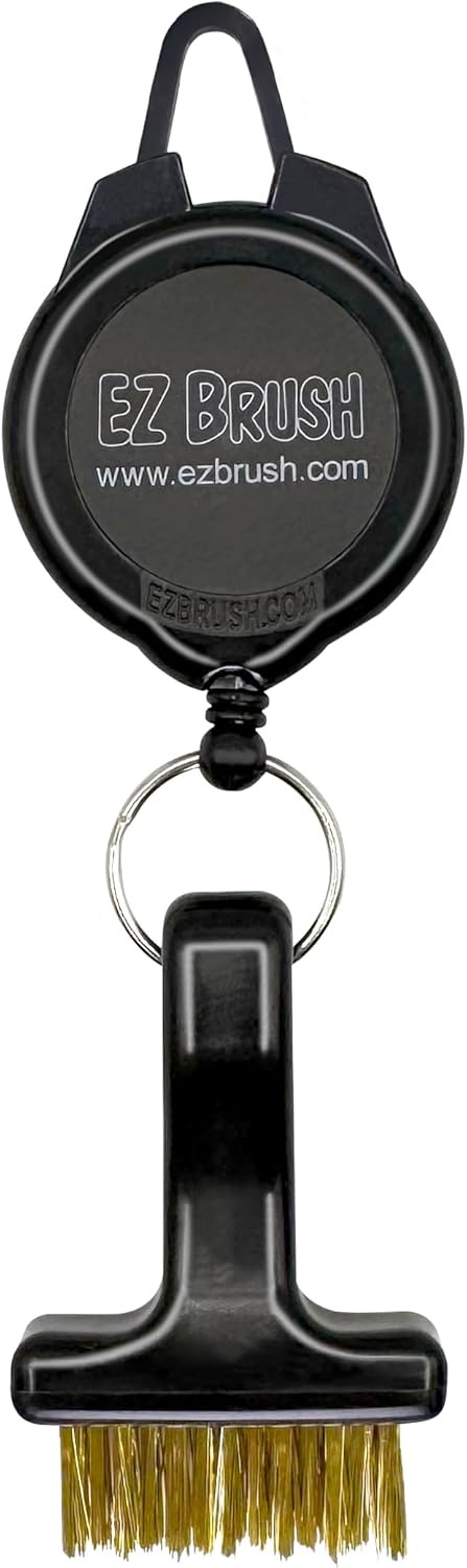 EZ Brush Mini Retractable Golf Club Brush Cleaning Tool with Clip and Brass Bristles
