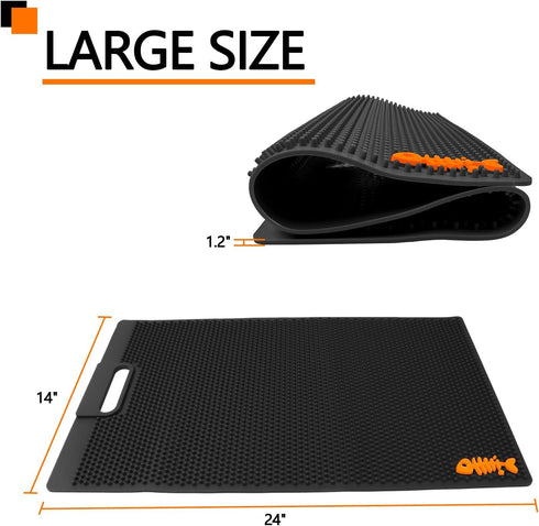 NonSlip Fish Fillet Mat, Heavy Duty Rollable Fish Bait Cutting Board, Large Size Fish Cleaning Mat (14 x 24“, Black)