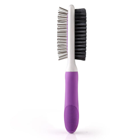 Pet Grooming Brush - Two-Sided Design for Dogs, Cats & Other Animals with Fur Detangling Pins & Coat Smoothing Slicker