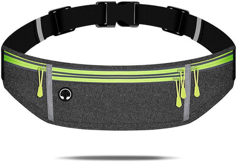 Waist Pack Sport Running Belt with Adjustable Strap - Grey, 4 Pockets for Running, Hiking, Travel