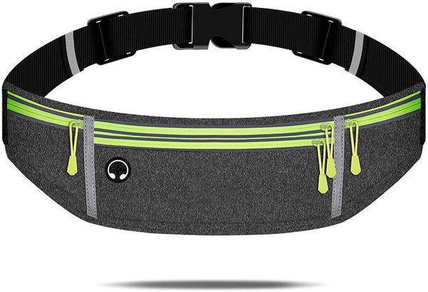 Waist Pack Sport Running Belt with Adjustable Strap - Grey, 4 Pockets for Running, Hiking, Travel