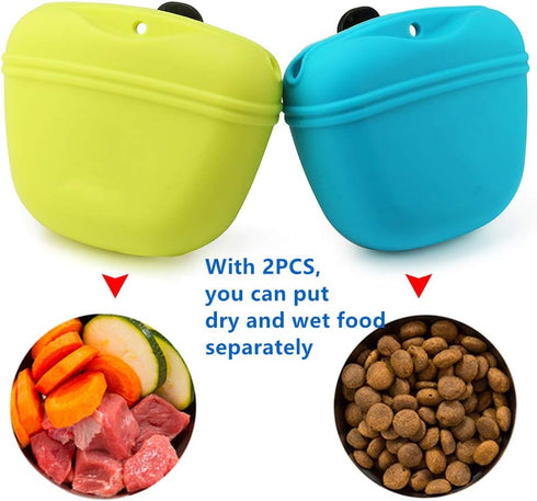 RoyalCare Silicone Dog Treat Pouch - Small Training Bag with Magnetic Closure and Waist Clip, 2 Pieces