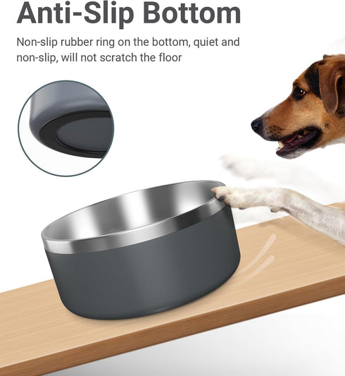 Stainless Steel Dog Bowls for Small Dogs, 40 Ounces/5 Cup Double Wall Weighted Dog Dish with Non Slip Silicone Base