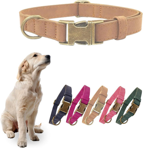 THAIN Soft Leather Dog Collar, Heavy Duty Padded Quick Release Adjustable Collar for Small Medium Dogs (M, Pink)