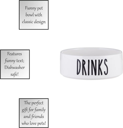 47th & Main White Ceramic Hand-Lettered Pet Dish, Small, Drinks