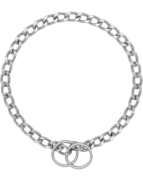 Herm Sprenger Chrome Plated Steel Dog Collar, Short Flat Links Choke Chain, Two O-Rings for Small Medium Large Dogs