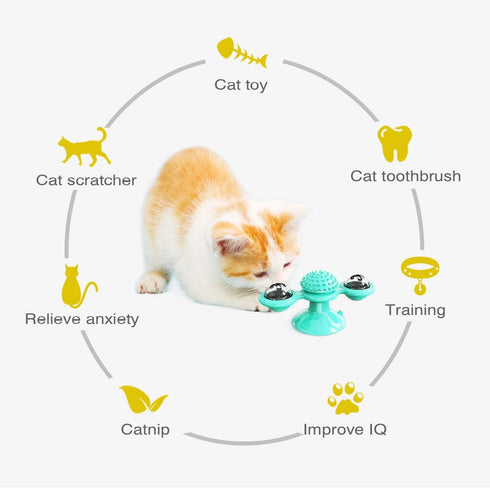Windmill Cat Toy with Catnip - Interactive Spinning Toy with Suction Cup for Indoor Cats (Blue)