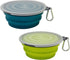 Small Collapsible Dog Bowl, 12oz, 2 Pack Portable and Foldable Pet Travel Bowls with Carabiners & Lids (Blue+Green+Grey)