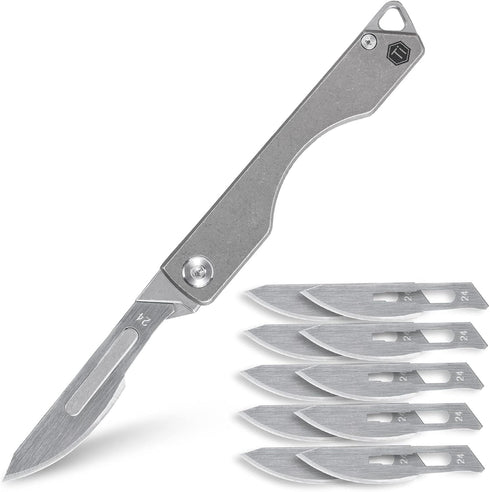 KeyUnity KK01 Titanium Folding Knife, Utility EDC Pocket Knife with #24 Replaceable Blade for Outdoor Use