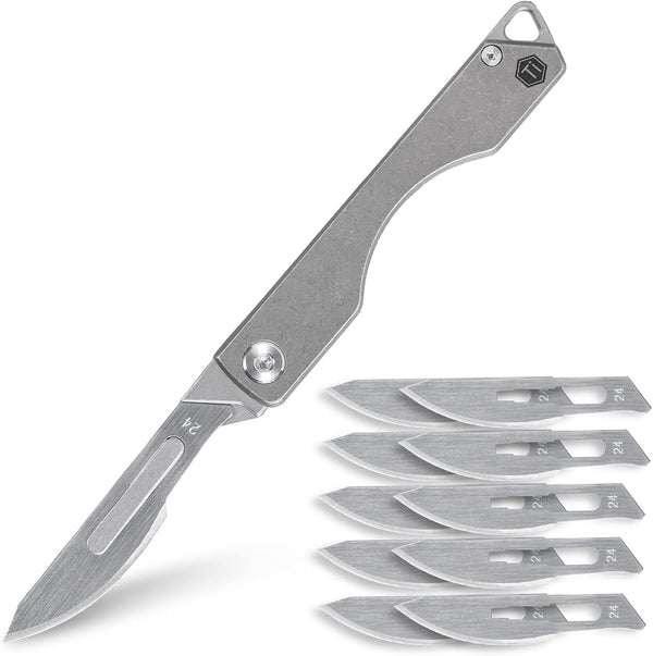 KeyUnity KK01 Titanium Folding Knife, Utility EDC Pocket Knife with #24 Replaceable Blade for Outdoor Use