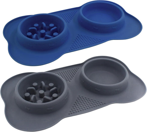Slow Feeder Dog Bowls, Non-Skid Silicone, Non-Spill Drinking Bowl for Small Medium Dogs and Cats, Dishwasher Safe