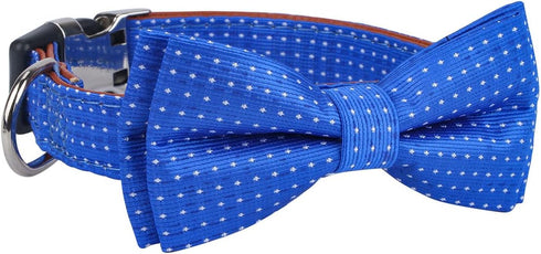 Rhea Rose Dog Collar with Bow Tie, Soft Durable Gift for Girl or Boy, Blue Dot Small