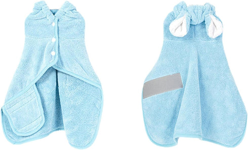 dPois Quick Dry Dog Bathrobe Hooded Absorbent Microfiber Pet Towel for Small Medium Dogs Cats After Bath Blue X-Small