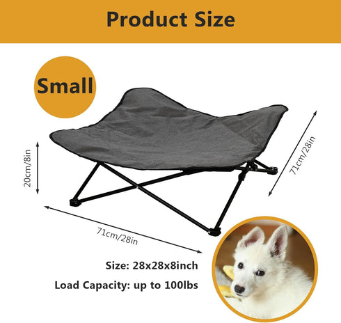 Elevated Dog Bed - Portable Raised Cot for Indoor & Outdoor, Comfortable Padded Filling, 28x28x8inch, Carrying Bag