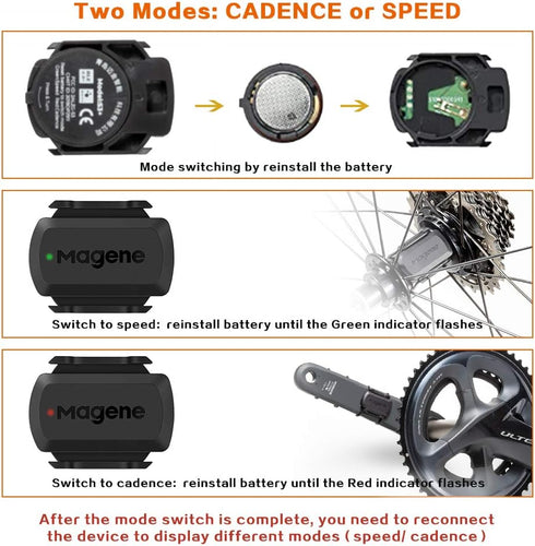 Magene Outdoor/Indoor Speed/Cadence Sensor, Wireless Bluetooth/Ant+ Bike Computer RPM Sensor for Cycling