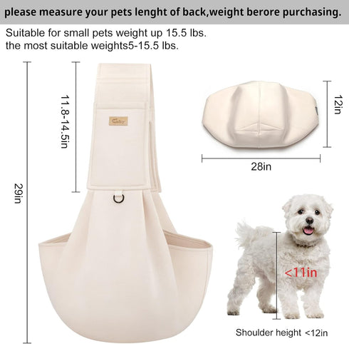Dog Sling Carrier, Adjustable Strap, Soft Cotton Dog Carrier Bag with Pocket for Travel Outdoor (Beige)