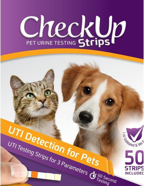 CheckUp Cat and Dog UTI Urine Test Strips, 3 Parameters CheckUp in 1 - pH, Nitrite and Leukocytes Levels x50