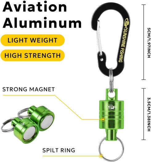 SF Strongest Magnetic Net Release Keychain, Fly Fishing Net Retractor with Retractable Coiled Lanyard Carabiner Clip