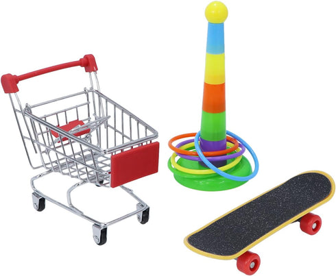 Wontee Bird Toys Mini Shopping Cart, Skateboard Ring Toy for Budgies and Parrots (3 Pack)