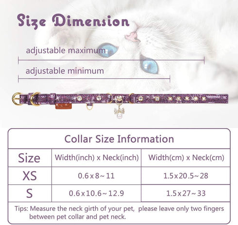 PetsHome Cat Collar, Dog Collar, Bling Rhinestones PU Leather Adjustable Pet Collar for Big Cat and Small Dog