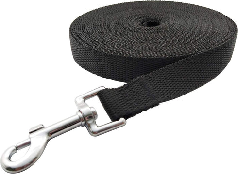 Nylon Training Dog Leash for Small Medium Large Dogs, 15ft 20ft 30ft 50ft Long Leash for Obedience (1" x 30ft, Black)