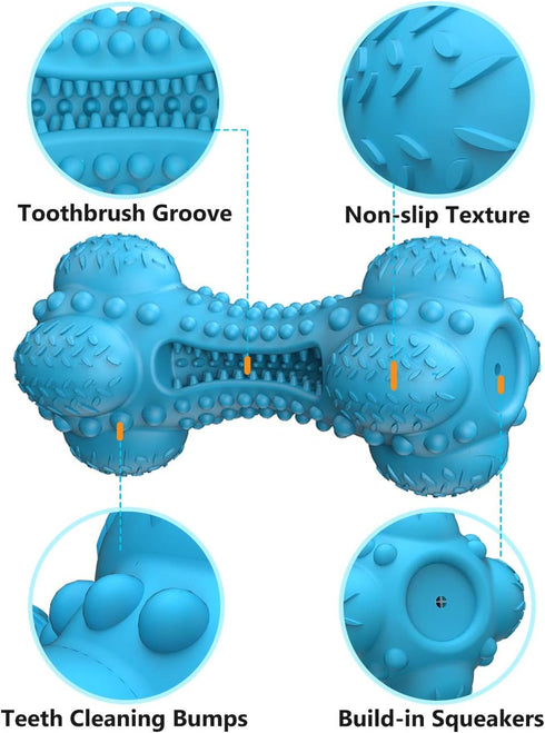 SCHITEC Squeaky Dog Chew Toy, Tough Durable Natural Rubber Bone with Toothbrush, Indestructible for Aggressive Chewers