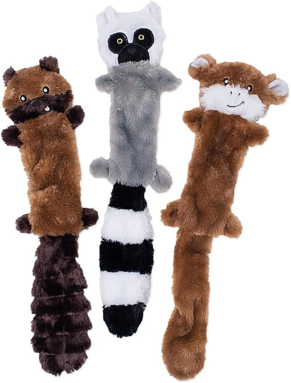 ZippyPaws Skinny Peltz - 18" Chipmunk, Lemur, Monkey No Stuffing Squeaky Dog Toys, Bulk Multi-Pack