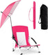 GYMAX Beach Chair with Umbrella, 330lbs Folding Low Beach Chairs with High