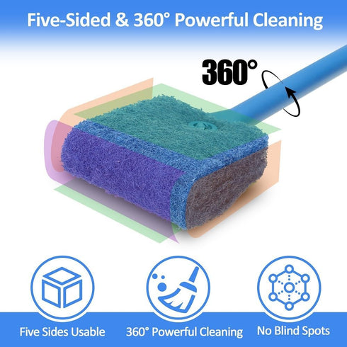 Novique Fish Tank Cleaner with Five Sided Sponge Brush and Long Handle Aquarium Scrubber Alage Scraper for Glass