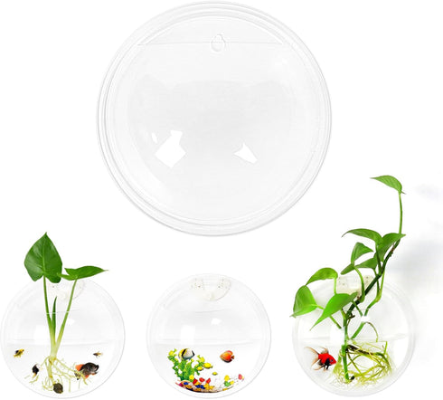 2PCS Wall Hanging Plant Terrarium, Wall Mounted Fish Bowl Tank, Acrylic Globe Flower Vase Planter