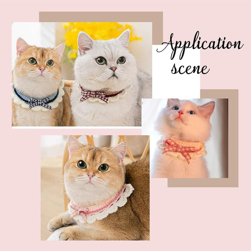 FINGERINSPIRE 3PCS Knitted Cat Collars, Handmade Adjustable Bow Tie Pet Collar in Rose, Brown, Blue