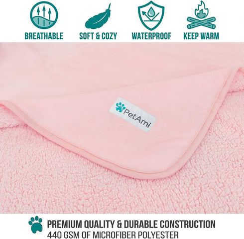 PetAmi Waterproof Dog Blanket for Extra Large Dogs, Reversible Pee Proof Blanket for Indoor Cat, 90x90 Pink