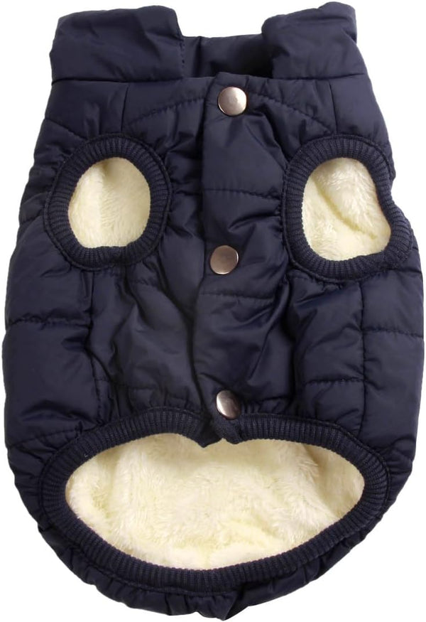 2 Layers Fleece Lined Warm Dog Jacket for Puppy Winter Cold Weather, Soft Windproof Small Dog Coat, Blue M